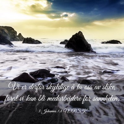 Picture 03 - 3 Johannes 1:8 NORSK - Vi er derfor skyldige å ta oss av slike, forat - Bible Verse Picture