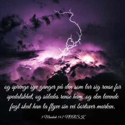 Picture 03 - 3 Mosebok 14:7 NORSK - og sprenge syv ganger på den som lar sig rense - Bible Verse Picture