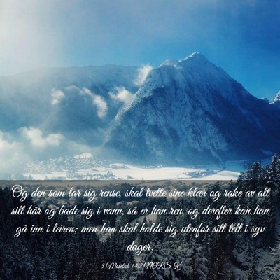 Picture 03 - 3 Mosebok 14:8 NORSK - Og den som lar sig rense, skal tvette sine klær - Bible Verse Picture