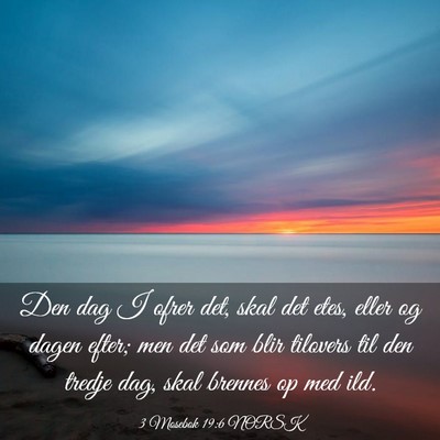 Picture 03 - 3 Mosebok 19:6 NORSK - Den dag I ofrer det, skal det etes, eller og - Bible Verse Picture