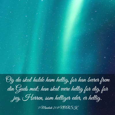 Picture 03 - 3 Mosebok 21:8 NORSK - Og du skal holde ham hellig, for han bærer frem - Bible Verse Picture