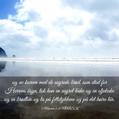 Picture 03 - 3 Mosebok 8:26 NORSK - og av kurven med de usyrede brød, som stod for - Bible Verse Picture