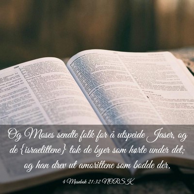 Picture 03 - 4 Mosebok 21:32 NORSK - Og Moses sendte folk for å utspeide Jaser, og de - Bible Verse Picture