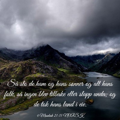 Picture 03 - 4 Mosebok 21:35 NORSK - Så slo de ham og hans sønner og alt hans folk, - Bible Verse Picture