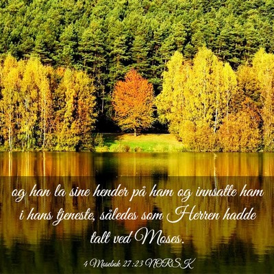 Picture 03 - 4 Mosebok 27:23 NORSK - og han la sine hender på ham og innsatte ham i - Bible Verse Picture