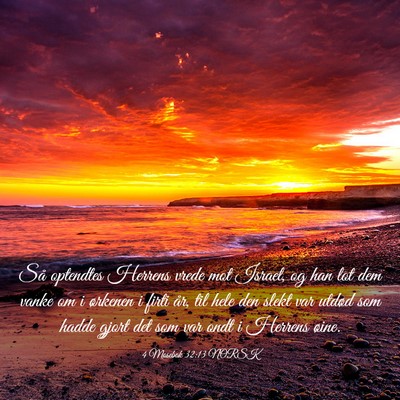 Picture 03 - 4 Mosebok 32:13 NORSK - Så optendtes Herrens vrede mot Israel, og han - Bible Verse Picture