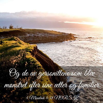 Picture 03 - 4 Mosebok 4:38 NORSK - Og de av gersonittene som blev mønstret efter - Bible Verse Picture