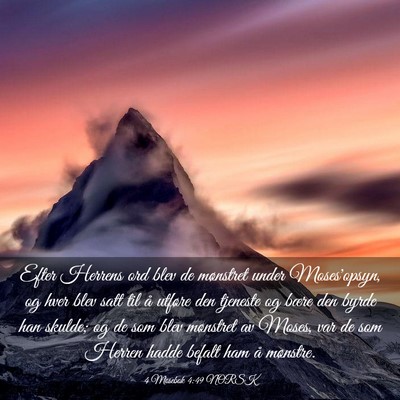 Picture 03 - 4 Mosebok 4:49 NORSK - Efter Herrens ord blev de mønstret under - Bible Verse Picture