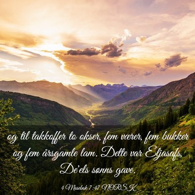Picture 03 - 4 Mosebok 7:47 NORSK - og til takkoffer to okser, fem værer, fem bukker - Bible Verse Picture