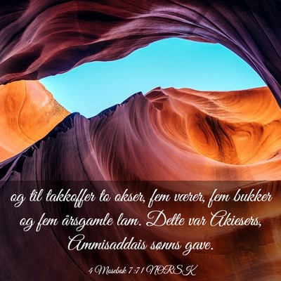 Picture 03 - 4 Mosebok 7:71 NORSK - og til takkoffer to okser, fem værer, fem bukker - Bible Verse Picture