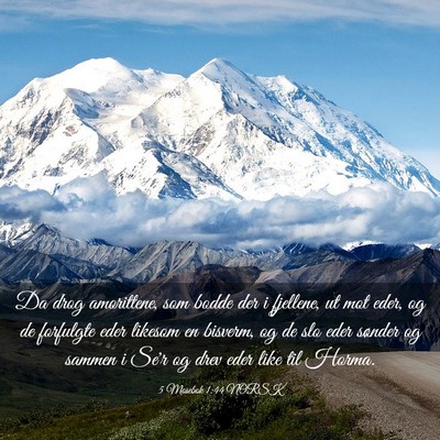 Picture 03 - 5 Mosebok 1:44 NORSK - Da drog amorittene, som bodde der i fjellene, ut - Bible Verse Picture