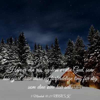 Picture 03 - 5 Mosebok 10:21 NORSK - Han er din ros, og han er din Gud, som har gjort - Bible Verse Picture