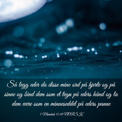 Picture 03 - 5 Mosebok 11:18 NORSK - Så legg eder da disse mine ord på hjerte og på - Bible Verse Picture