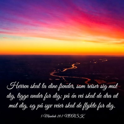 Picture 03 - 5 Mosebok 28:7 NORSK - Herren skal la dine fiender, som reiser sig mot - Bible Verse Picture
