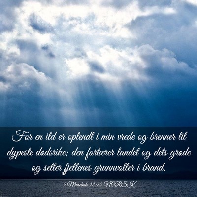 Picture 03 - 5 Mosebok 32:22 NORSK - For en ild er optendt i min vrede og brenner til - Bible Verse Picture