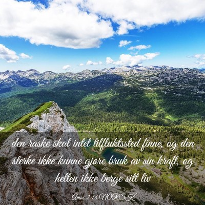 Picture 03 - Amos 2:14 NORSK - den raske skal intet tilfluktssted finne, og den - Bible Verse Picture