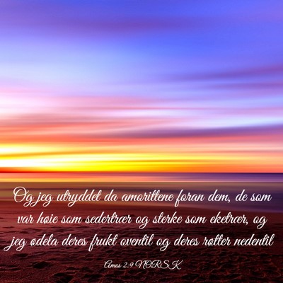 Picture 03 - Amos 2:9 NORSK - Og jeg utryddet da amorittene foran dem, de som - Bible Verse Picture