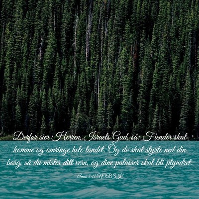 Picture 03 - Amos 3:11 NORSK - Derfor sier Herren, Israels Gud, så: Fiender - Bible Verse Picture