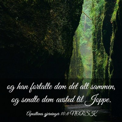 Picture 03 - Apostlenes gjerninger 10:8 NORSK - og han fortalte dem det alt sammen, og sendte dem - Bible Verse Picture