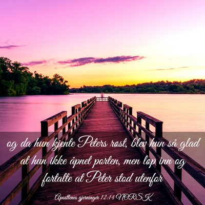 Picture 03 - Apostlenes gjerninger 12:14 NORSK - og da hun kjente Peters røst, blev hun så glad - Bible Verse Picture
