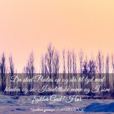 Picture 03 - Apostlenes gjerninger 13:16 NORSK - Da stod Paulus op og slo til lyd med hånden og - Bible Verse Picture