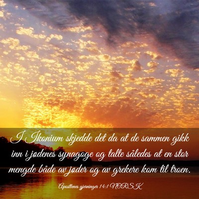 Picture 03 - Apostlenes gjerninger 14:1 NORSK - I Ikonium skjedde det da at de sammen gikk inn i - Bible Verse Picture