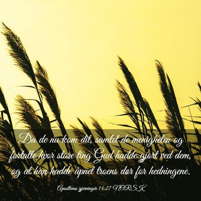 Picture 03 - Apostlenes gjerninger 14:27 NORSK - Da de nu kom dit, samlet de menigheten og - Bible Verse Picture