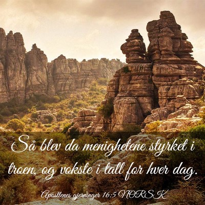 Picture 03 - Apostlenes gjerninger 16:5 NORSK - Så blev da menighetene styrket i troen, og - Bible Verse Picture