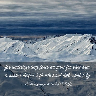 Picture 03 - Apostlenes gjerninger 17:20 NORSK - for underlige ting fører du frem for våre - Bible Verse Picture
