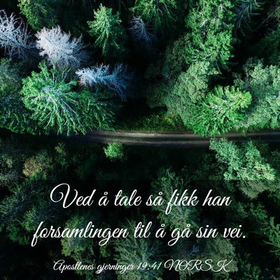 Picture 03 - Apostlenes gjerninger 19:41 NORSK - Ved å tale så fikk han forsamlingen til å gå - Bible Verse Picture