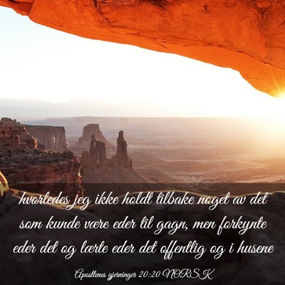 Picture 03 - Apostlenes gjerninger 20:20 NORSK - hvorledes jeg ikke holdt tilbake noget av det som - Bible Verse Picture
