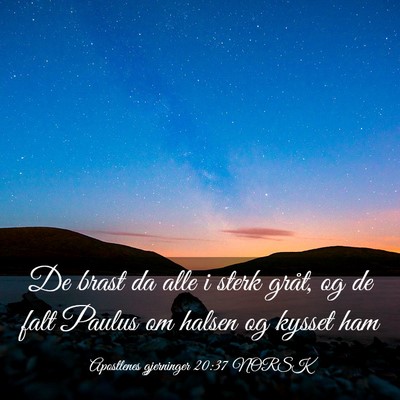Picture 03 - Apostlenes gjerninger 20:37 NORSK - De brast da alle i sterk gråt, og de falt Paulus - Bible Verse Picture