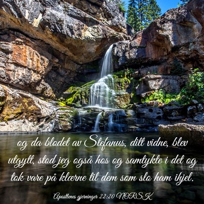 Picture 03 - Apostlenes gjerninger 22:20 NORSK - og da blodet av Stefanus, ditt vidne, blev - Bible Verse Picture