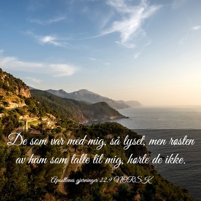 Picture 03 - Apostlenes gjerninger 22:9 NORSK - De som var med mig, så lyset, men røsten av ham - Bible Verse Picture