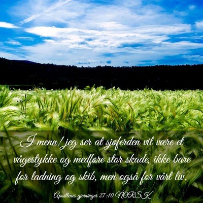 Picture 03 - Apostlenes gjerninger 27:10 NORSK - I menn! jeg ser at sjøferden vil være et - Bible Verse Picture