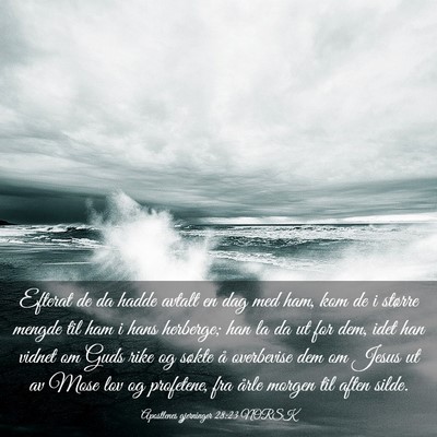 Picture 03 - Apostlenes gjerninger 28:23 NORSK - Efterat de da hadde avtalt en dag med ham, kom de - Bible Verse Picture