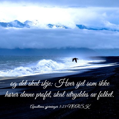 Picture 03 - Apostlenes gjerninger 3:23 NORSK - og det skal skje: Hver sjel som ikke hører denne - Bible Verse Picture