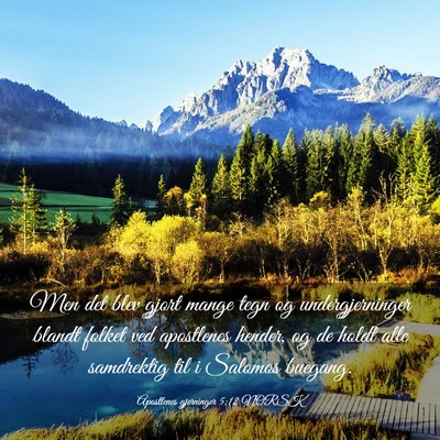 Picture 03 - Apostlenes gjerninger 5:12 NORSK - Men det blev gjort mange tegn og undergjerninger - Bible Verse Picture