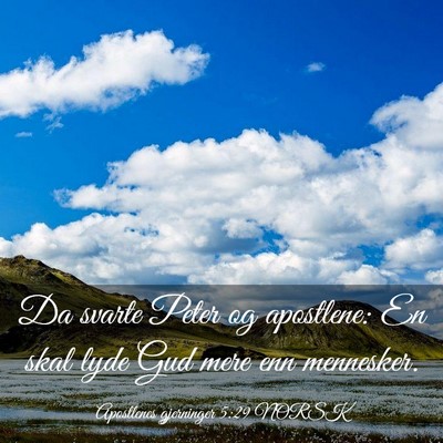 Picture 03 - Apostlenes gjerninger 5:29 NORSK - Da svarte Peter og apostlene: En skal lyde Gud - Bible Verse Picture