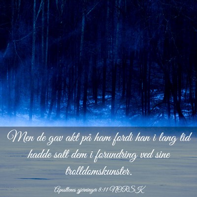 Picture 03 - Apostlenes gjerninger 8:11 NORSK - Men de gav akt på ham fordi han i lang tid hadde - Bible Verse Picture