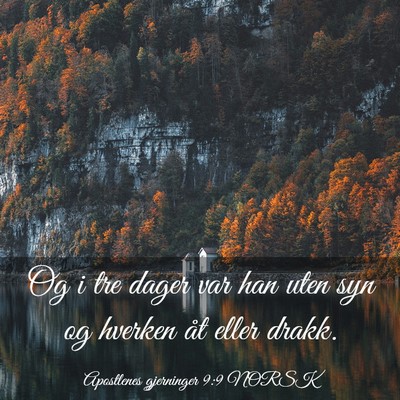 Picture 03 - Apostlenes gjerninger 9:9 NORSK - Og i tre dager var han uten syn og hverken åt - Bible Verse Picture