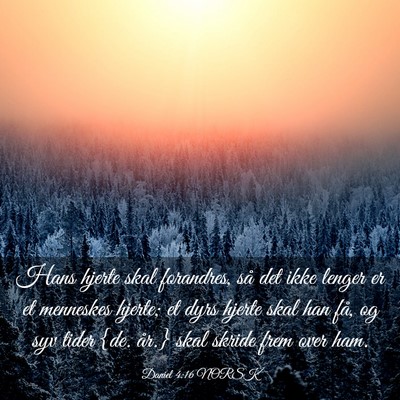 Picture 03 - Daniel 4:16 NORSK - Hans hjerte skal forandres, så det ikke lenger - Bible Verse Picture
