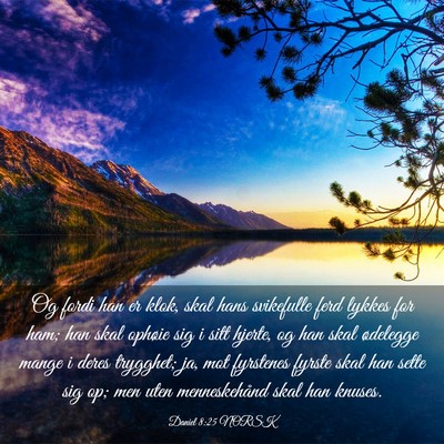 Picture 03 - Daniel 8:25 NORSK - Og fordi han er klok, skal hans svikefulle ferd - Bible Verse Picture