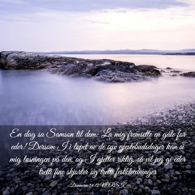 Picture 03 - Dommerne 14:12 NORSK - En dag sa Samson til dem: La mig fremsette en - Bible Verse Picture