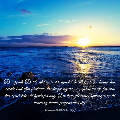 Picture 03 - Dommerne 16:18 NORSK - Da skjønte Dalila at han hadde åpnet hele sitt - Bible Verse Picture
