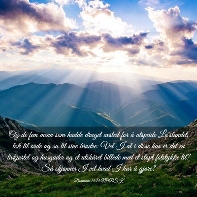 Picture 03 - Dommerne 18:14 NORSK - Og de fem menn som hadde draget avsted for å - Bible Verse Picture