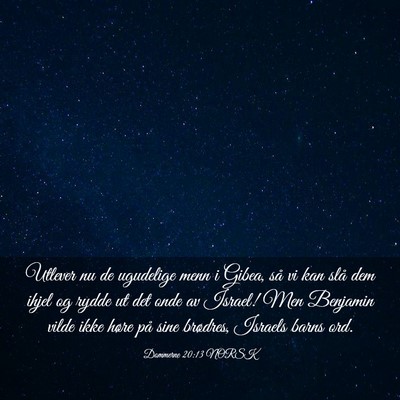 Picture 03 - Dommerne 20:13 NORSK - Utlever nu de ugudelige menn i Gibea, så vi kan - Bible Verse Picture