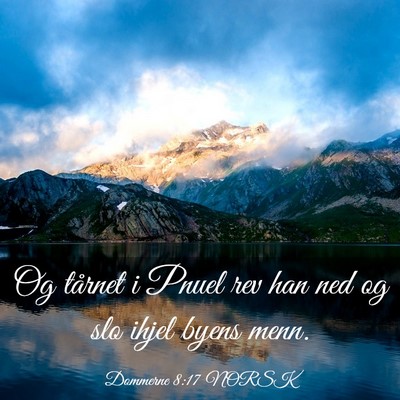 Picture 03 - Dommerne 8:17 NORSK - Og tårnet i Pnuel rev han ned og slo ihjel byens - Bible Verse Picture