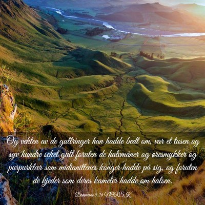 Picture 03 - Dommerne 8:26 NORSK - Og vekten av de gullringer han hadde bedt om, var - Bible Verse Picture