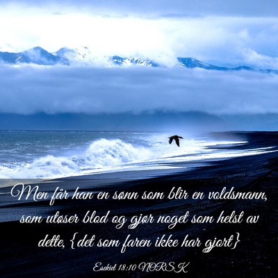 Picture 03 - Esekiel 18:10 NORSK - Men får han en sønn som blir en voldsmann, som - Bible Verse Picture